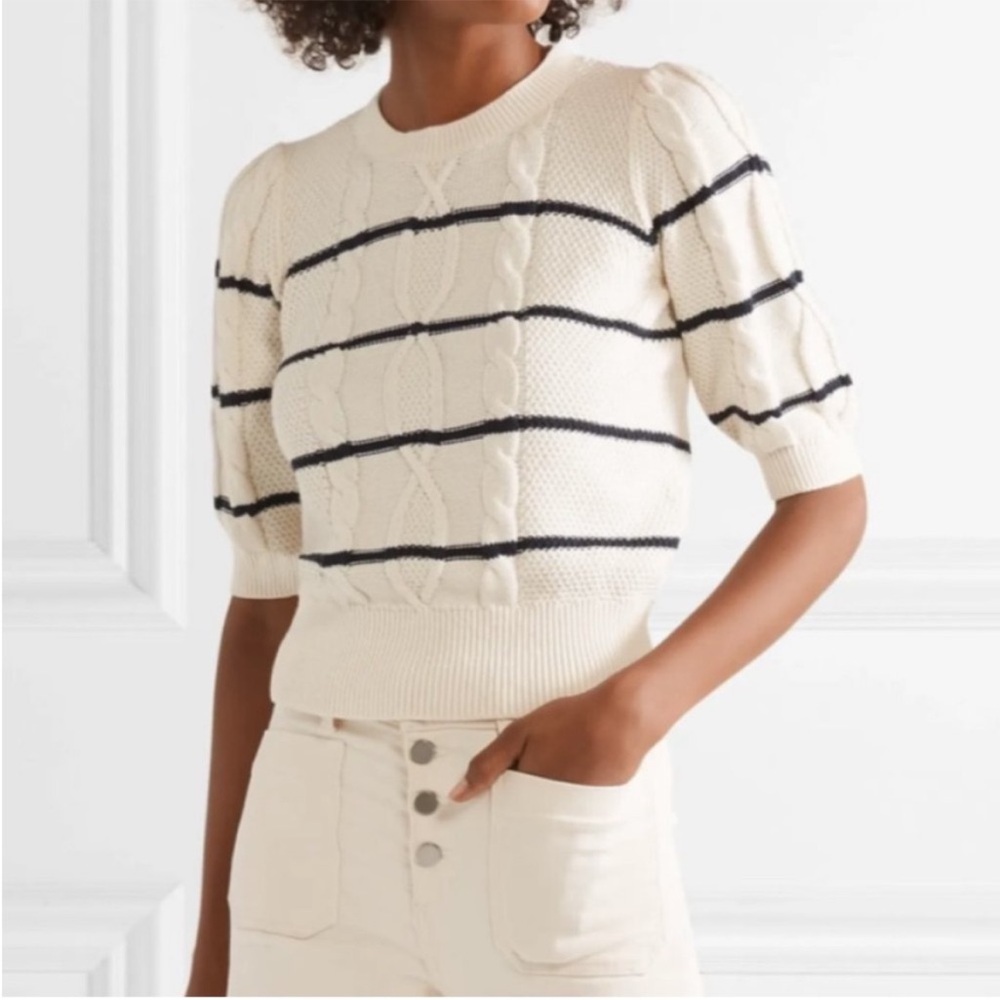 veronica beard short sleeve striped cable knit sweater - Picture 2 of 5